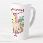 Katten kerstmis op mat, gepersonaliseerde naam latte mok (Rechterhoek)