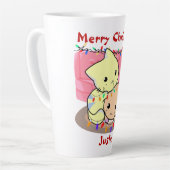 Katten kerstmis op mat, gepersonaliseerde naam latte mok (Linkerhoek)