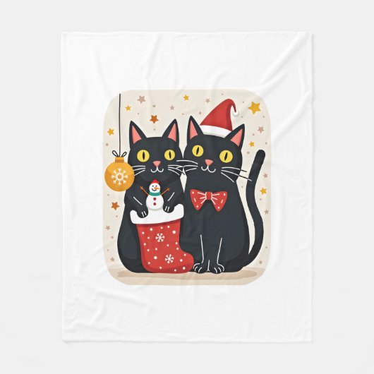 Katten Kerstmis Retro 50s 60s Xmas (1) Fleece Deken (Voorkant)