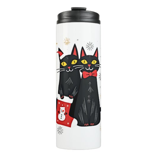 Katten Kerstmis Retro 50s 60s Xmas (2) Thermosbeker (Voorkant)