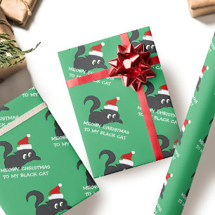 Katten Kerstmis Schattige Zwarte Kitty Kat Groen Cadeaupapier