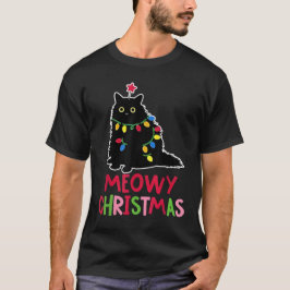 Katten Kerstmis Xmas Lichtjes Zwarte Kat Pijama Fa T-shirt