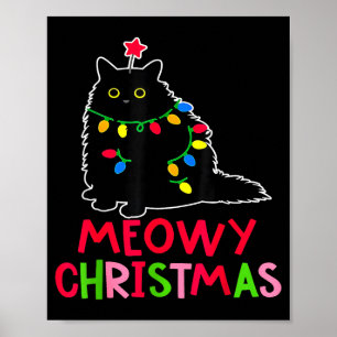 Katten Kerstmis Xmas Lichtjes Zwarte Kat Pyjama Fa Poster