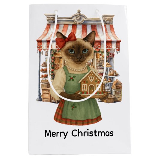 Katten Kerstthema Bakkerij Winkel  Medium Cadeauzakje (Voorkant)