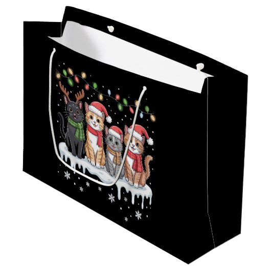 Katten Kerstverlichting Kerstman Kattenliefhebber Groot Cadeauzakje (Voorkant Gekanteld)
