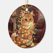 Katten & Kerstverlichting – Speelse Kat  Keramisch Ornament (Links)