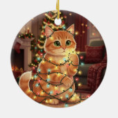 Katten & Kerstverlichting – Speelse Kat  Keramisch Ornament (Achterkant)