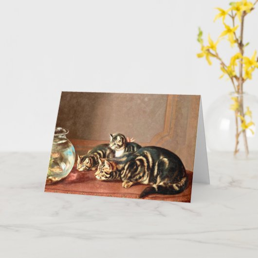 Katten kijken naar vis in een vissenkom kaart (Gele Bloem)
