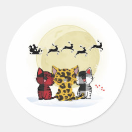 Katten Kijken Santa en Rendier Sticker - Schattige