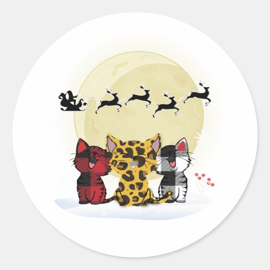 Katten Kijken Santa en Rendier Sticker - Schattige (Voorkant)