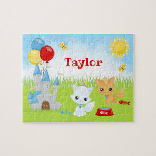 Katten Kittens Castle Blue en Red Jigzaag Puzzle Legpuzzel