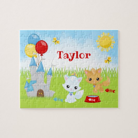 Katten Kittens Castle Blue en Red Jigzaag Puzzle Legpuzzel (Horizontaal)