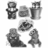 Katten Kittens Dieren Kunst zwarte en witte tekeni Sticker (Voorkant)