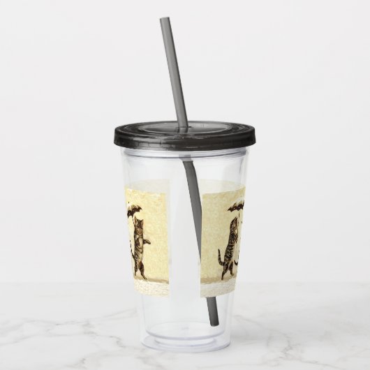 Katten Kittens lopen met paraplu's Sneeuwgeel Acryl Drinkbeker (Links)