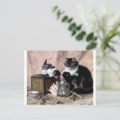 katten kittens spelen theepartij antiek schilderij briefkaart (Staand voorkant)