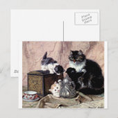 katten kittens spelen theepartij antiek schilderij briefkaart (Voorkant / Achterkant)