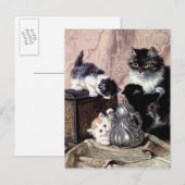 katten kittens spelen theepartij antiek schilderij uitnodiging briefkaart (Voorkant / Achterkant)