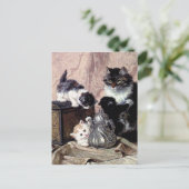 katten kittens spelen theepartij antiek schilderij uitnodiging briefkaart (Staand voorkant)