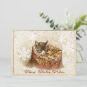 Katten Knuffelen Omhoog In De Sneeuw Kerstmis Vint Feestdagenkaart (Staand voorkant)