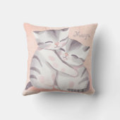 Katten Knuffelen Pastel Roze en Grijze Waterverf Kussen (Achterkant)