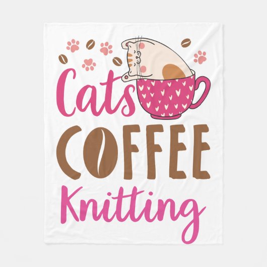 Katten Koffie Breien Fleece Deken (Voorkant)