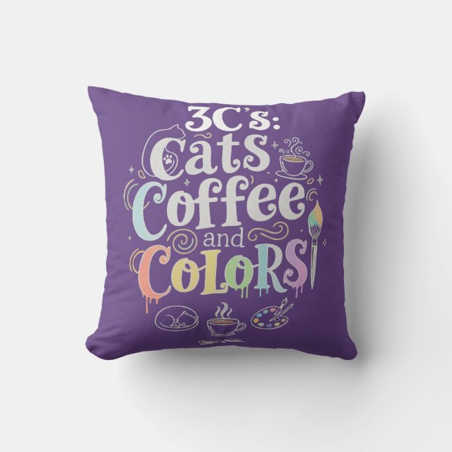 Katten Koffie en Kleuren Kussen (Voorkant)