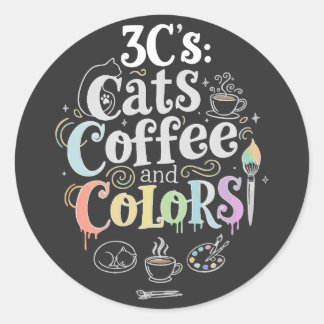 Katten Koffie en Kleuren Ronde Sticker