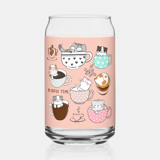 Katten Koffie Grappig Blikvorm Glas (Voorkant)