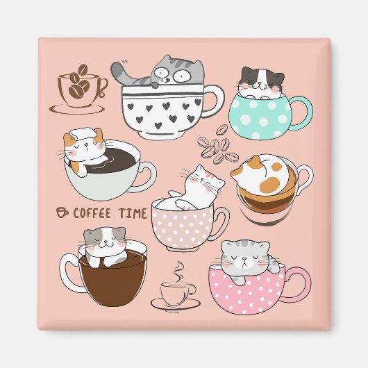 Katten Koffie Grappig Magneet (Voorkant)