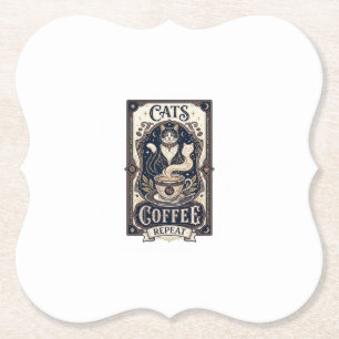 Katten Koffie Herhaal Kat Koffie Vintage Vector Ku Kartonnen Onderzetters