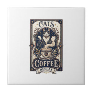 Katten Koffie Herhaal Kat Koffie Vintage Vector Ku Tegeltje