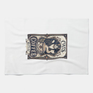 Katten Koffie Herhaal Kat Koffie Vintage Vector Ku Theedoek