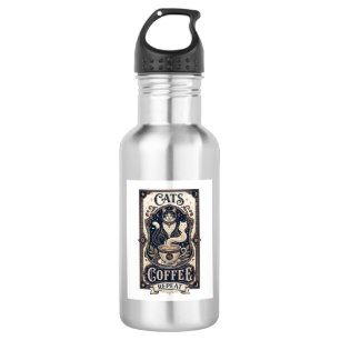 Katten Koffie Herhaal Kat Koffie Vintage Vector Ku Waterfles