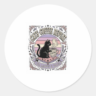 Katten Koffie Herhaal Kat Thee Bladeren Koffie Voo Ronde Sticker