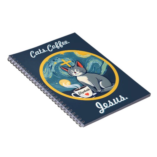 Katten, Koffie, Jesus Custom Notitieboek Kattenlie (Rechterzijde)