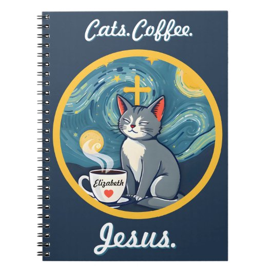 Katten, Koffie, Jesus Custom Notitieboek Kattenlie (Voorkant)