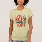 Katten Koffie, kerstlampjes grappige kerstkat T-shirt (Voorkant)