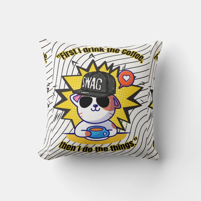 Katten Koffie Quote Kussen (Voorkant)