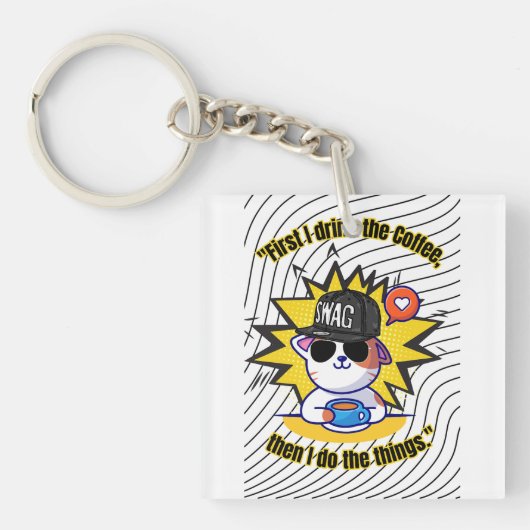 Katten Koffie Quote Sleutelhanger (voorkant)