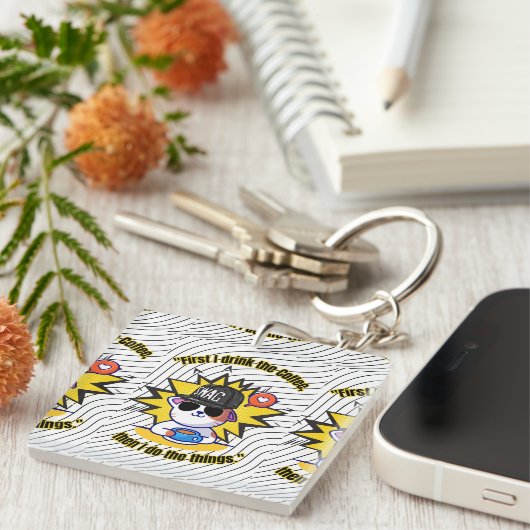 Katten Koffie Quote Sleutelhanger (Voorkant Rechts)