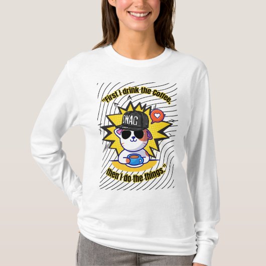 Katten Koffie Quote T-shirt (Voorkant)
