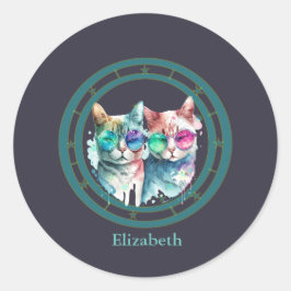 katten koppel valentine Day Funny Ronde Sticker