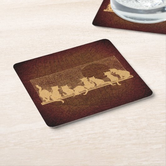  katten Kunst Rustic Brown Aged Map Stijl Kartonnen Onderzetters (Schuin)