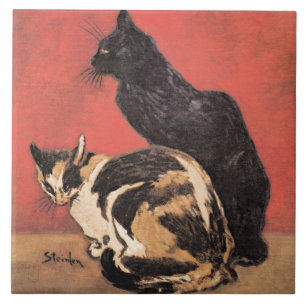 Katten, kunstschilderij van Theophile Steinlen. Tegeltje