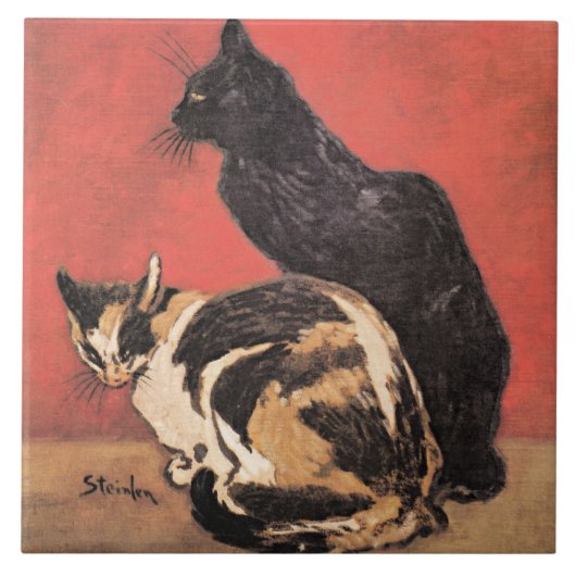 Katten, kunstschilderij van Theophile Steinlen. Tegeltje (Voorkant)