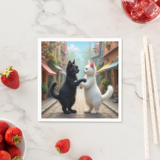 Katten langzaam dansen op Cobblestone Street Servet (Insitu)