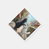 Katten langzaam dansen op Cobblestone Street Servet (Hoek)