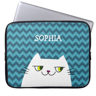 Katten Laptop Hoesje Monogram Blauwe Chevron Moppi Sleeve