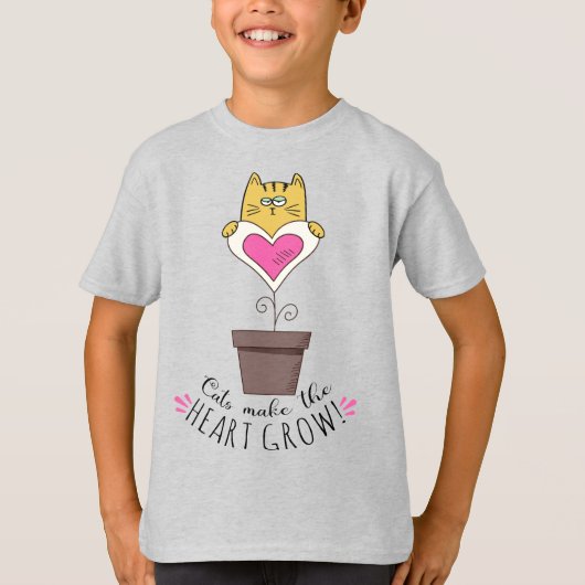 Katten laten het hart groeien T-shirt - Grijs (Voorkant)