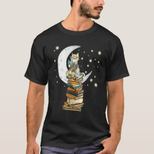 Katten lezen boeken drinken koffie maanlicht Boekw T-shirt